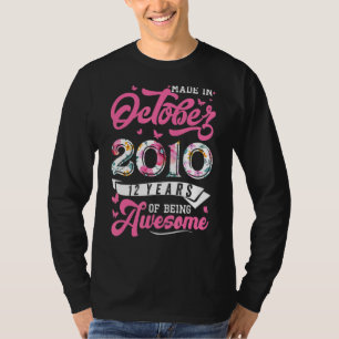 Camiseta Fabricado en octubre de 2010 Floral 12 años Bir de