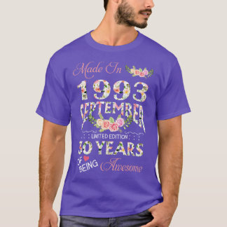Camiseta Fabricado En Septiembre De 1993 Floral 30 Años De 