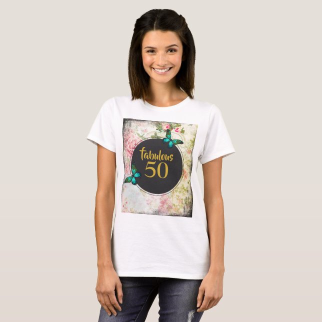 Camiseta Fabulosas 50 mariposas verdes en collage vintage (Anverso completo)