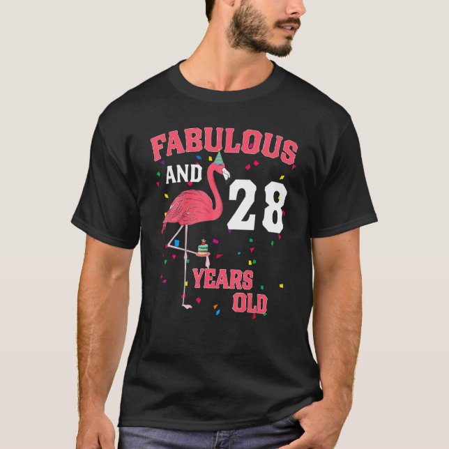 Camiseta Fabuloso Y De 28 Años Flamingo Cumpleaños Rosa P (Anverso)