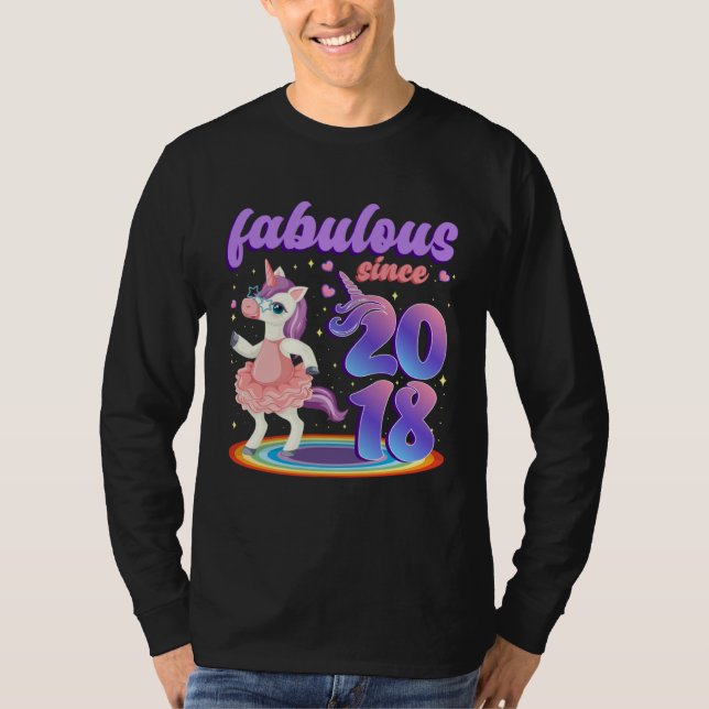 Camiseta Fabulous Since 2018 Pretty Unicorn in Pink Dress F (Anverso)