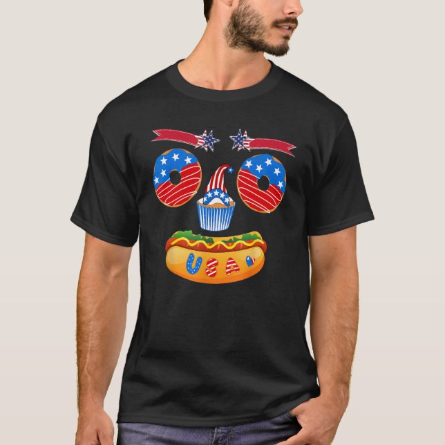 Camiseta Face Funny Food Donut Cupcake Hotdog Patriotic USA (Anverso)