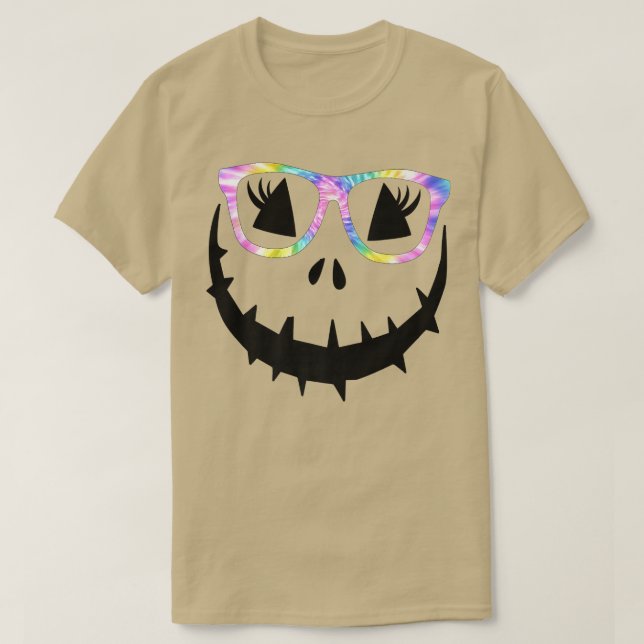 Camiseta Face Pumpkin Halloween Tie Dye Glasses , Jack O La (Diseño del anverso)