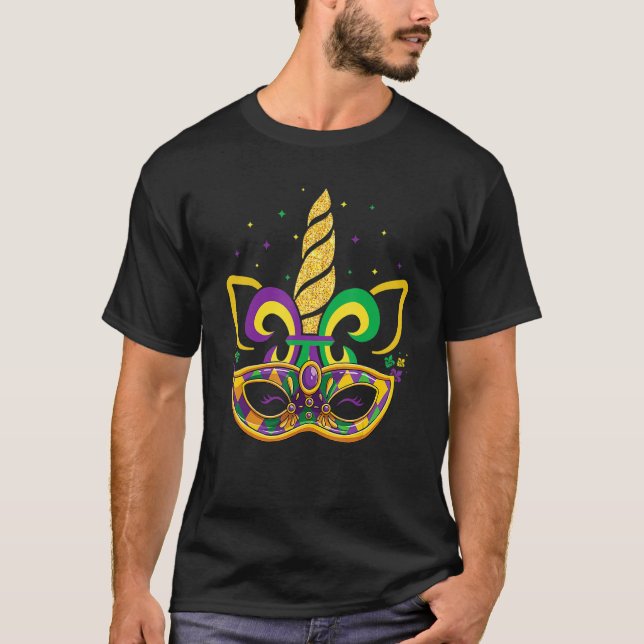 Camiseta Face Unicornio Mardi Gras Mask Beads Fiestas Chica (Anverso)