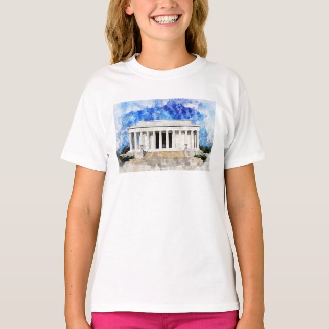 Camiseta Fachada del Lincoln Memorial en acuarela (Anverso)