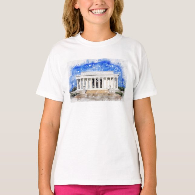 Camiseta Fachada del Lincoln Memorial en acuarela (Anverso)