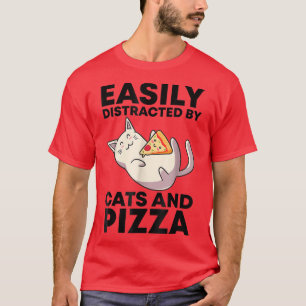 Camiseta Fácilmente Distractado Por Gatos Y Pizza Kawaii Ga