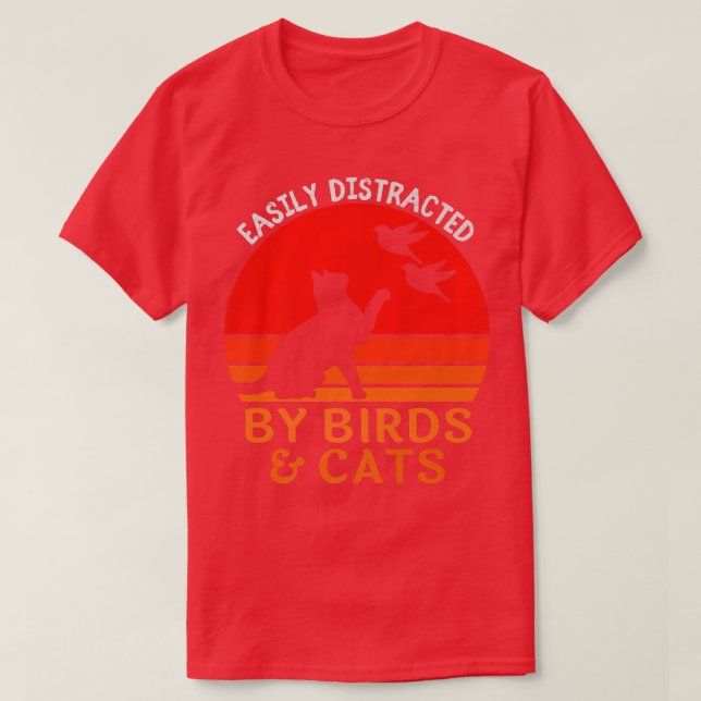 Camiseta Fácilmente Distrado Por Aves Y Gatos Aves Graciosa (Diseño del anverso)