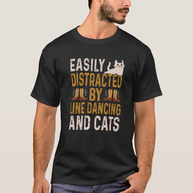 Camiseta Fácilmente Distrado Por Baile De Línea Y Gatos Lín (Anverso)