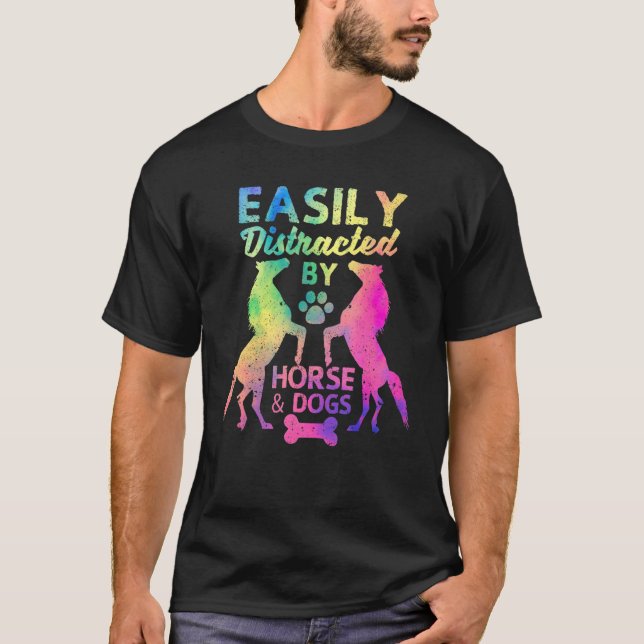 Camiseta Fácilmente Distrado Por Caballos Y Perros Gracioso (Anverso)