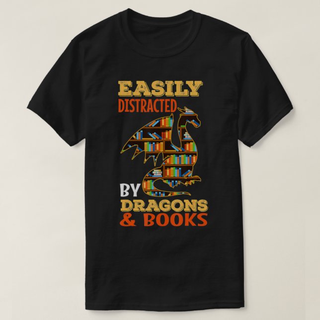 Camiseta Fácilmente Distrado Por Dragones Y Libros Amor Dra (Diseño del anverso)