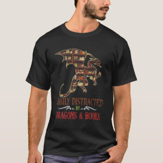 Camiseta Fácilmente Distrado Por Dragones Y Libros Dragón