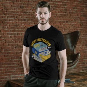 Camiseta Fácilmente distrado por el diseño de gatos y libro
