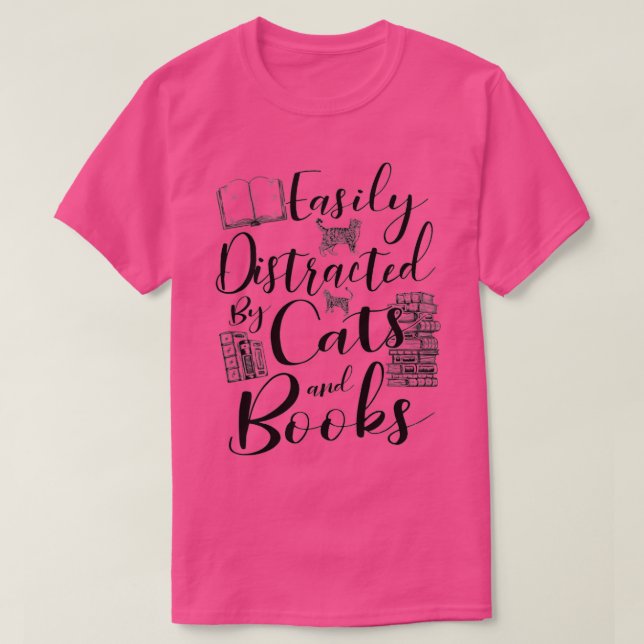 Camiseta Fácilmente distrado por el lector de libros y gato (Diseño del anverso)
