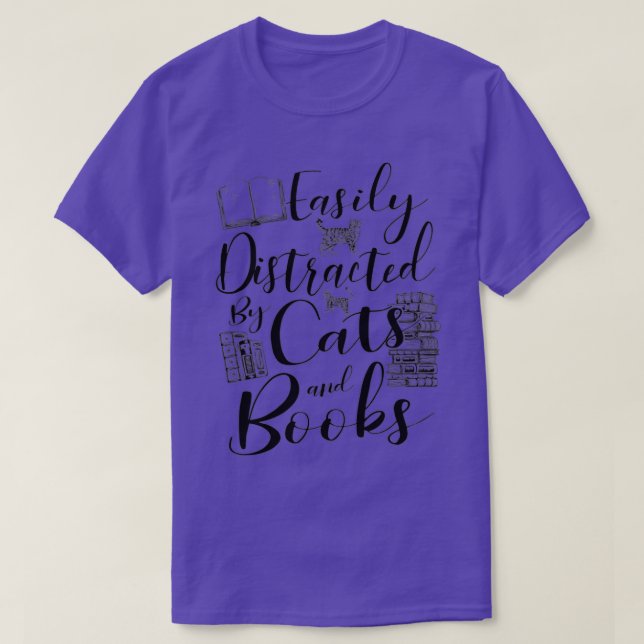 Camiseta Fácilmente distrado por el lector de libros y gato (Diseño del anverso)