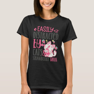 Camiseta Fácilmente Distrado Por Gatos Y Fresa Leche 1