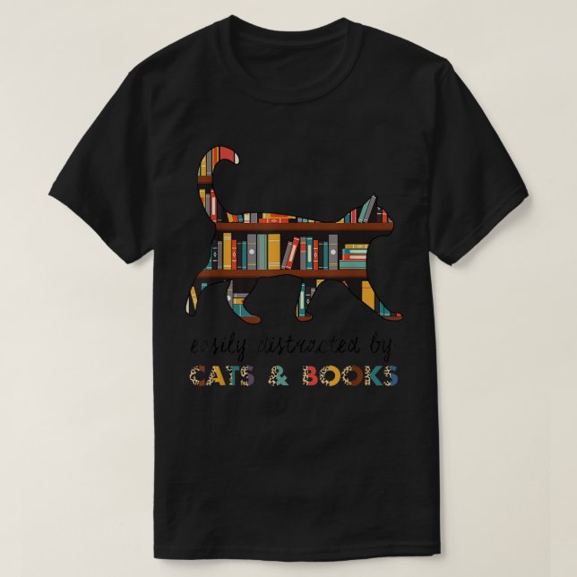 Camiseta Fácilmente distrado por gatos y libros de amor al  (Diseño del anverso)