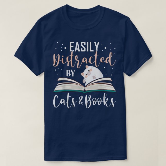 Camiseta Fácilmente distrado por gatos y libros de amor al  (Diseño del anverso)