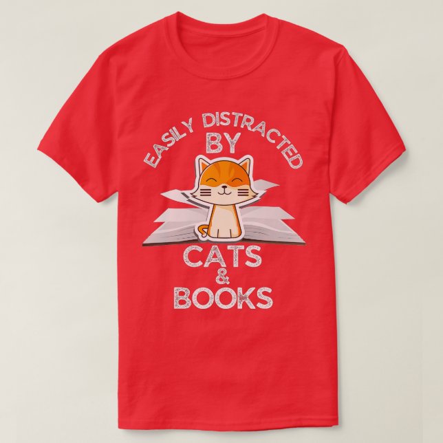 Camiseta Fácilmente Distrado por Gatos y Libros Gracioso Am (Diseño del anverso)