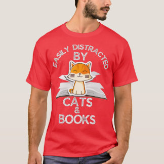 Camiseta Fácilmente Distrado por Gatos y Libros Gracioso Am