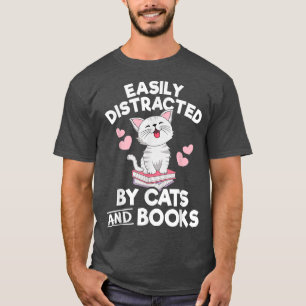 Camiseta Fácilmente Distrado por Gatos y Libros Gracioso Li
