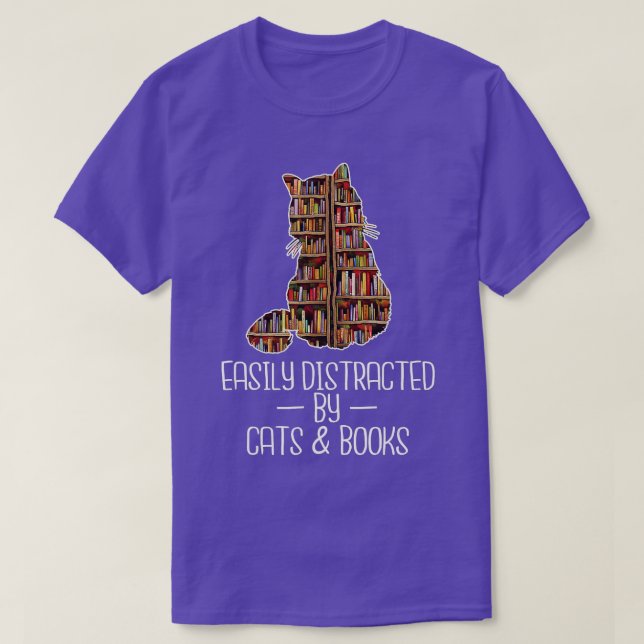 Camiseta Fácilmente distrado por Gatos y Libros Lover Book  (Diseño del anverso)
