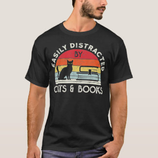 Camiseta Fácilmente distrado por gatos y libros Retro vinta