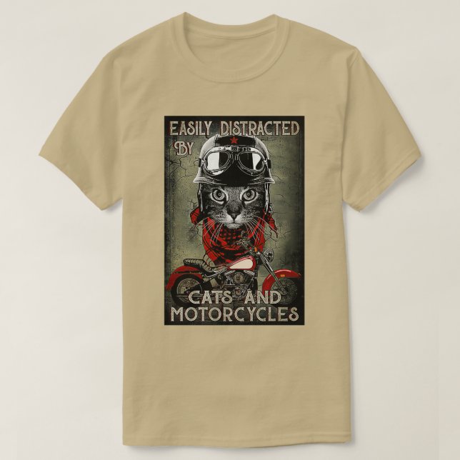 Camiseta Fácilmente Distrado Por Gatos Y Motocicletas Gato  (Diseño del anverso)