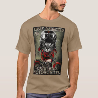 Camiseta Fácilmente Distrado Por Gatos Y Motocicletas Gato 