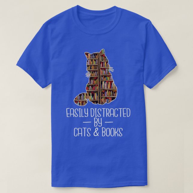 Camiseta Fácilmente distrado por los libros de gatos Lover  (Diseño del anverso)