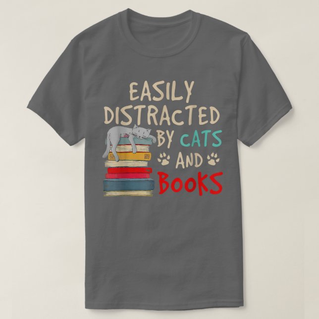 Camiseta Fácilmente distrado por los libros de gatos Lover  (Diseño del anverso)