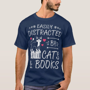 Camiseta Fácilmente distrado por los libros de gatos Mujere