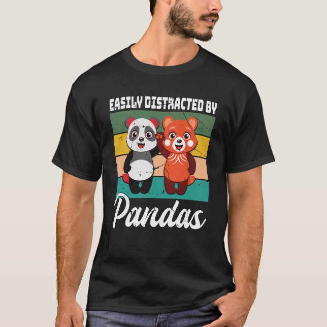 Camiseta Fácilmente distrado por Pandas Cute Panda Rojo y P (Anverso)