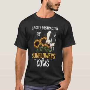 Camiseta Fácilmente Distrado Por Sunflower Y Vacas