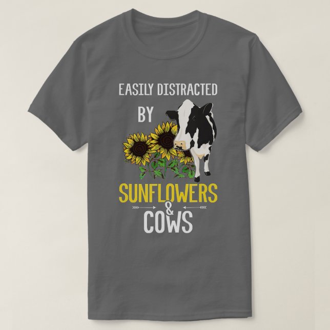 Camiseta Fácilmente Distrado Por Sunflower Y Vacas (Diseño del anverso)
