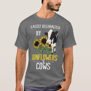 Camiseta Fácilmente Distrado Por Sunflower Y Vacas