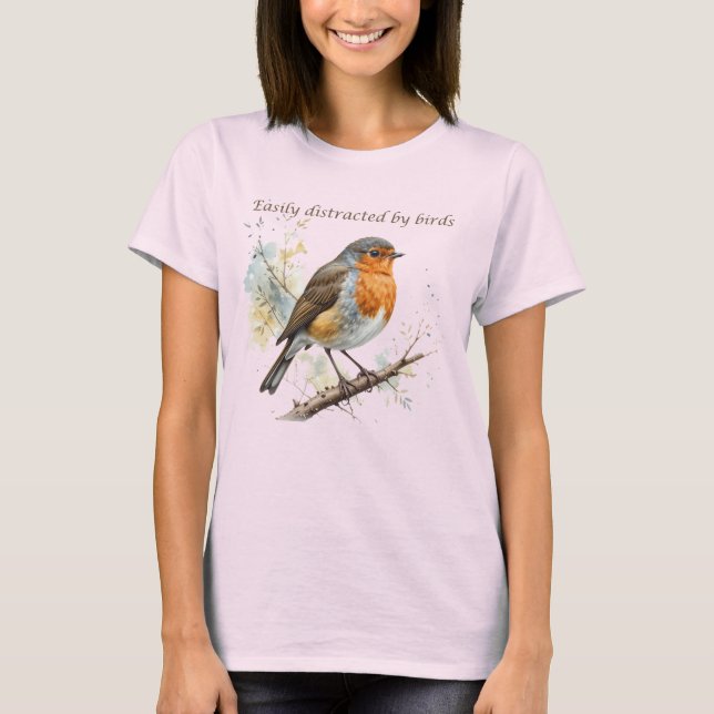 Camiseta Fácilmente distrado por una cita divertida de Bird (Anverso)