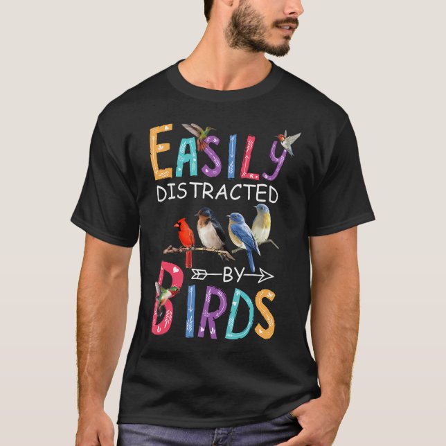 Camiseta Fácilmente Distraído Por Aves Aves Divertidas (Anverso)
