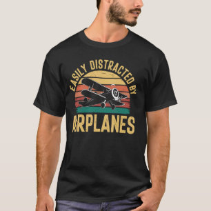 Camiseta Fácilmente Distraído Por Aviones Retro Vintage Pil