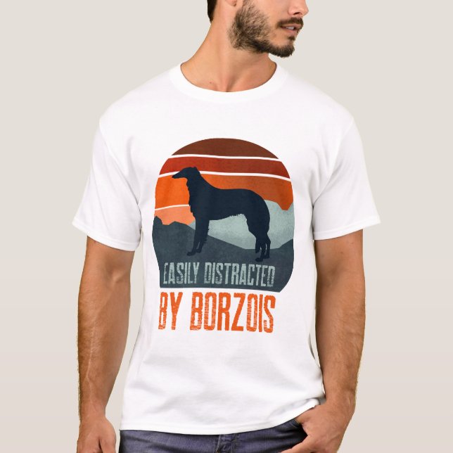 Camiseta Fácilmente Distraído Por Caminar Perros Borzois (Anverso)