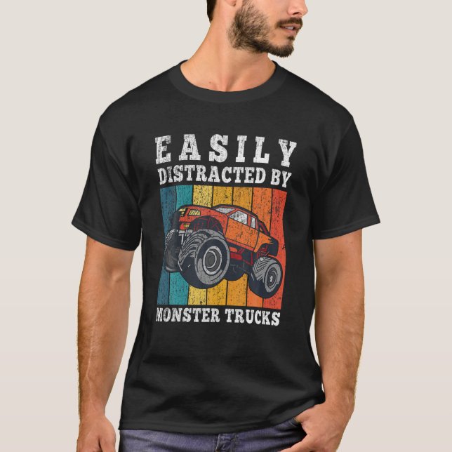 Camiseta Fácilmente Distraído Por Camiones Monstruos Niños  (Anverso)