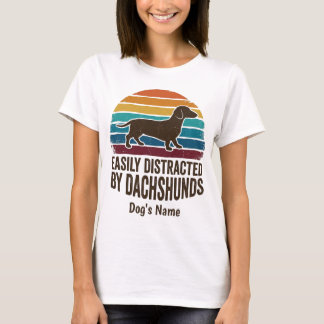 Camiseta Fácilmente Distraído Por Dachshunds Atardecer Retr