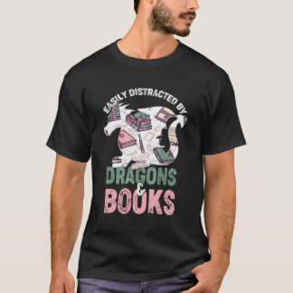 Camiseta Fácilmente Distraído Por Dragones Y Libros