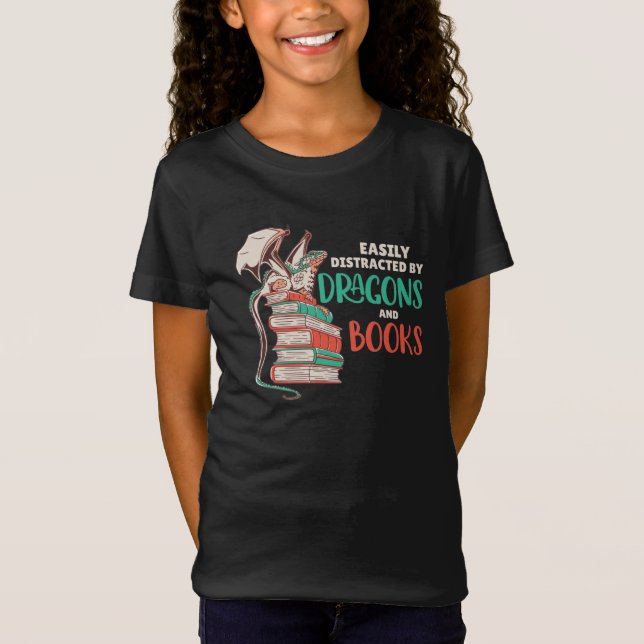 Camiseta Fácilmente Distraído Por Dragones Y Libros (Anverso)