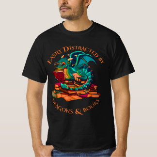 Camiseta Fácilmente Distraído Por Dragones Y Libros