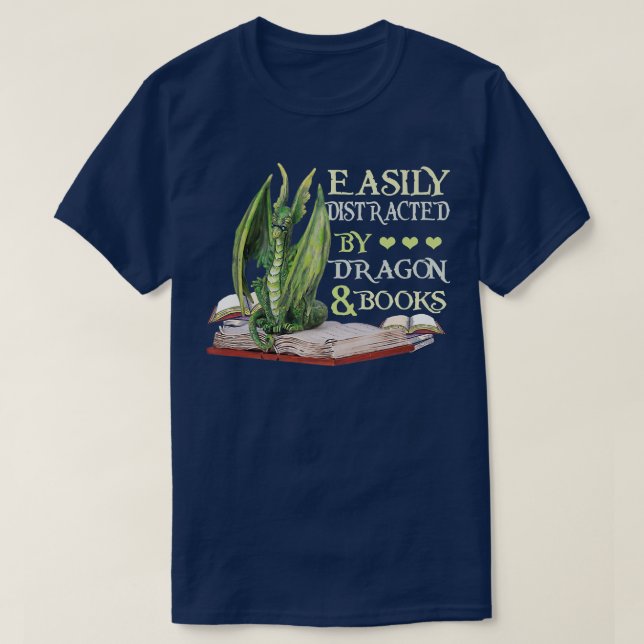Camiseta Fácilmente Distraído Por Dragones Y Libros Libro D (Diseño del anverso)