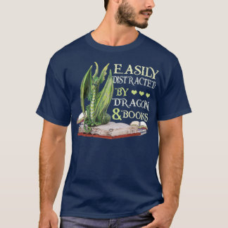 Camiseta Fácilmente Distraído Por Dragones Y Libros Libro D