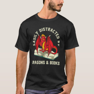 Camiseta Fácilmente Distraído Por Dragones Y Libros Nerd Re