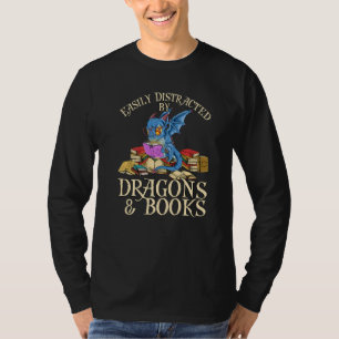 Camiseta Fácilmente Distraído por Dragones y Libros Para Dr