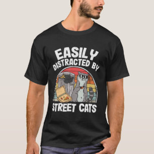 Camiseta Fácilmente Distraído Por Gatos Callejeros Mapache 